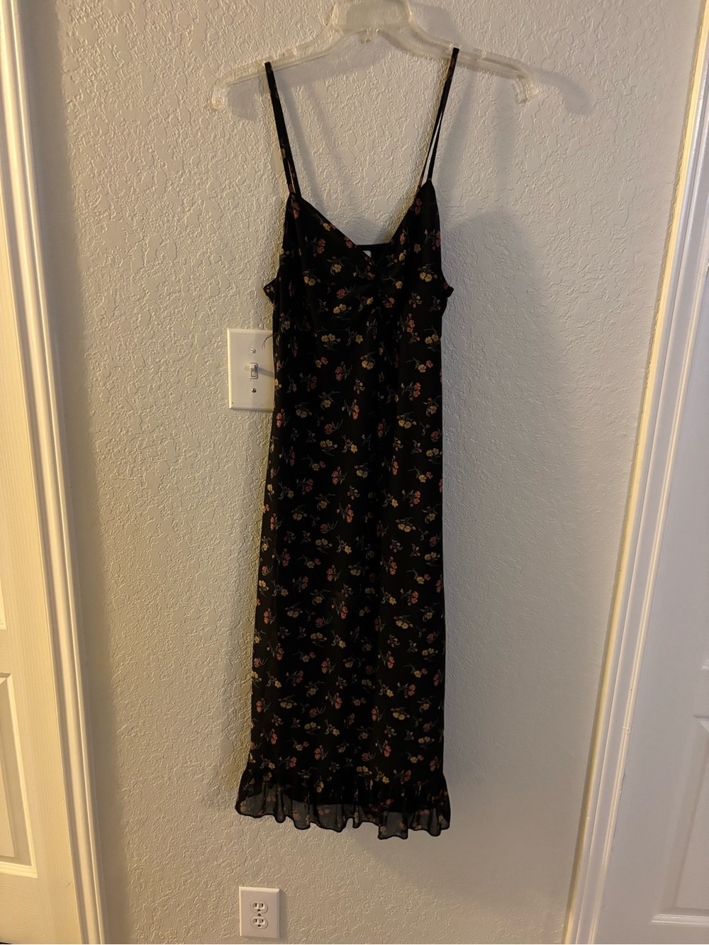 Black Floral Midi Slip Dress with Pink Floral Print size L by Ultra Flirt